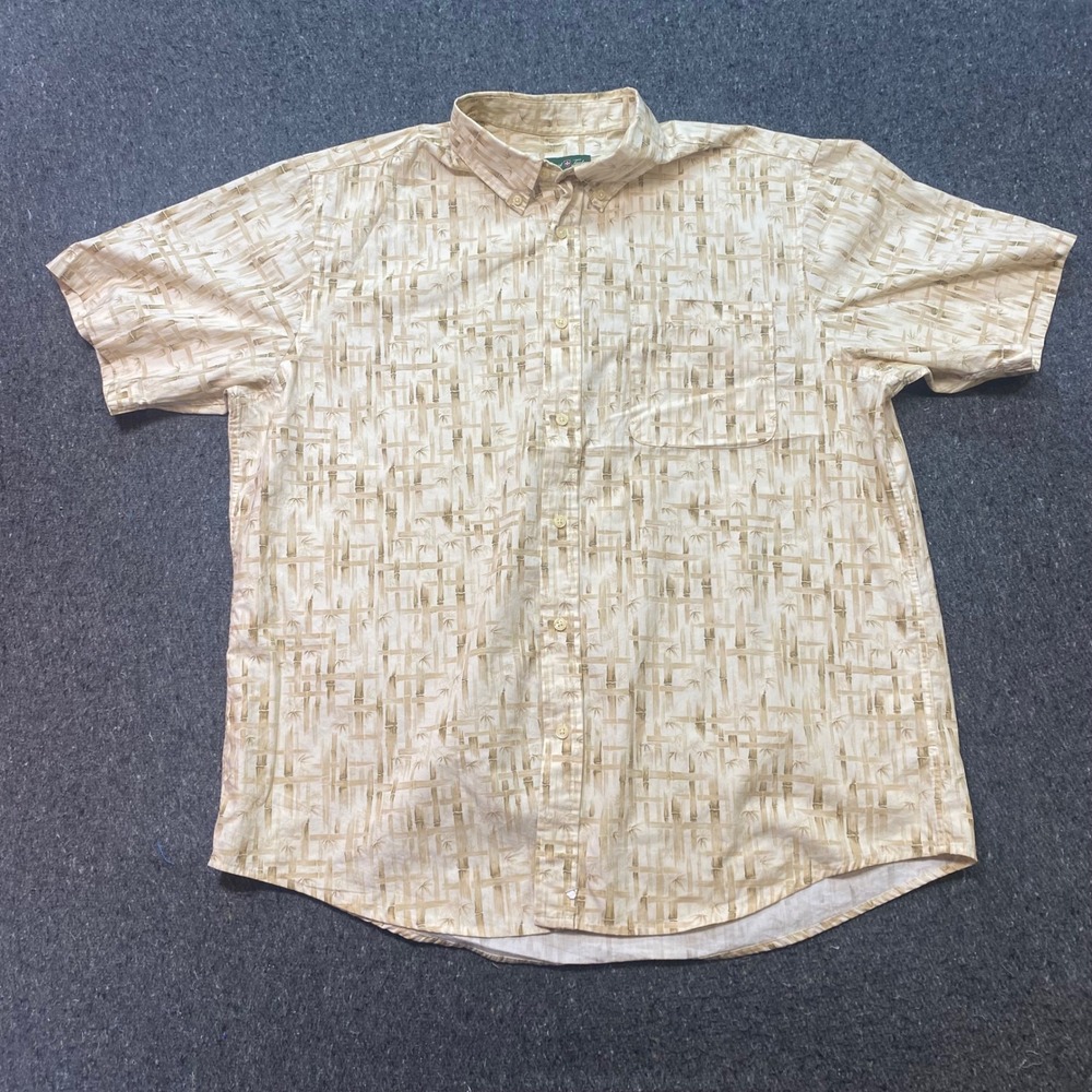 David Taylor Bamboo Print Shirt Sz XL Mens Boho Skater Short Sleeve Button Up